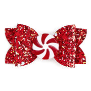 Sweet Wink Peppermint Glitter Christmas Bow Clip - Hair Accessories