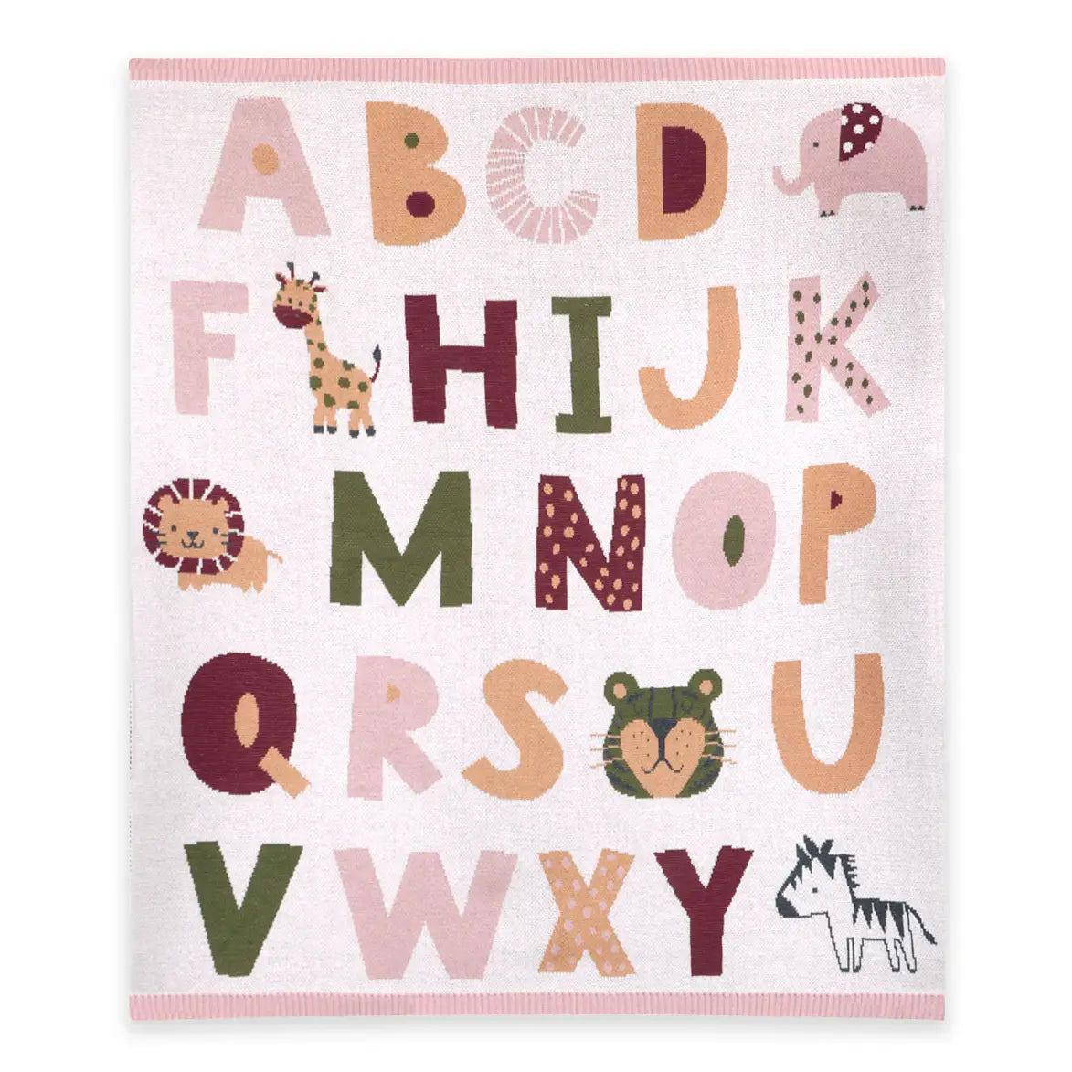 Viverano Organics Alphabet Blush - Organic Jacquard Sweater Knit Baby Blanket