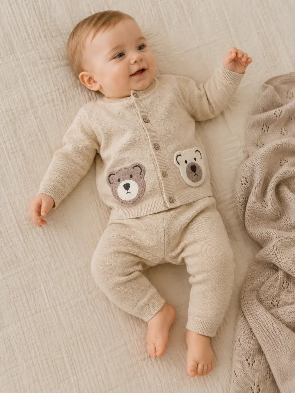 Cozy Bear Applique Knit Cardigan