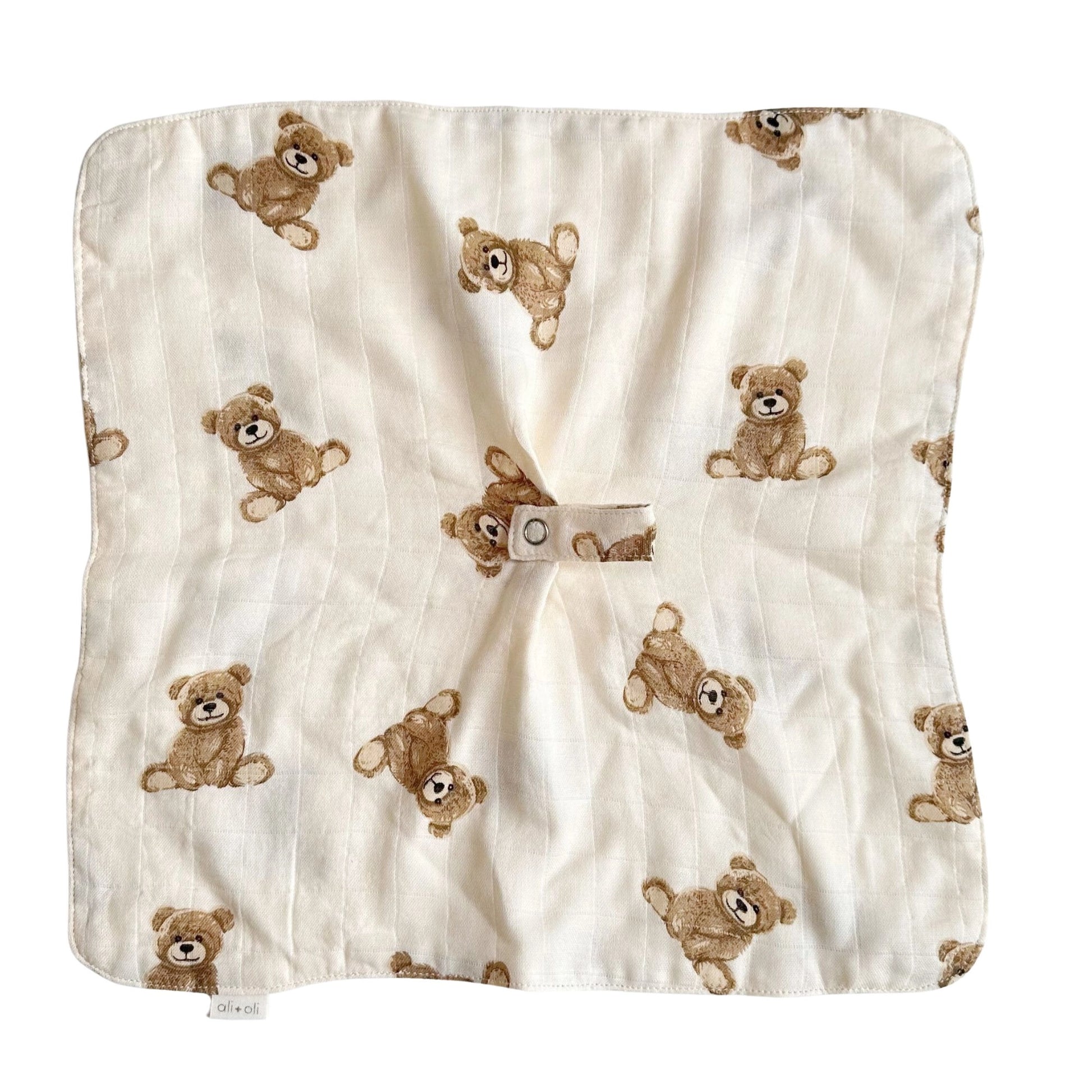 Ali + Oli Pacifier Blanket Holder Bamboo Muslin (Teddy Bear)