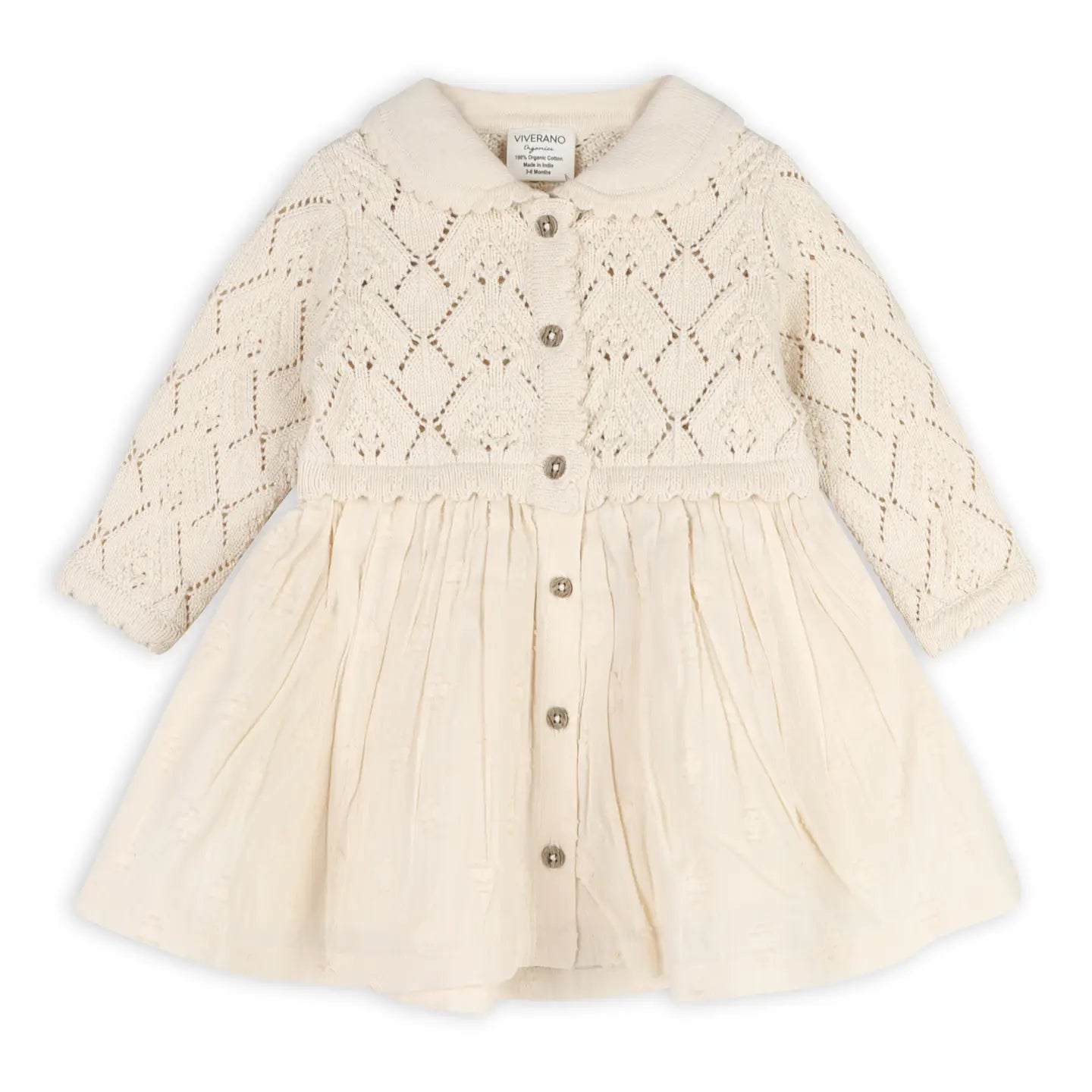Viverano Phoebe Pointelle Knit Sweater Baby Dress (Organic Cotton)