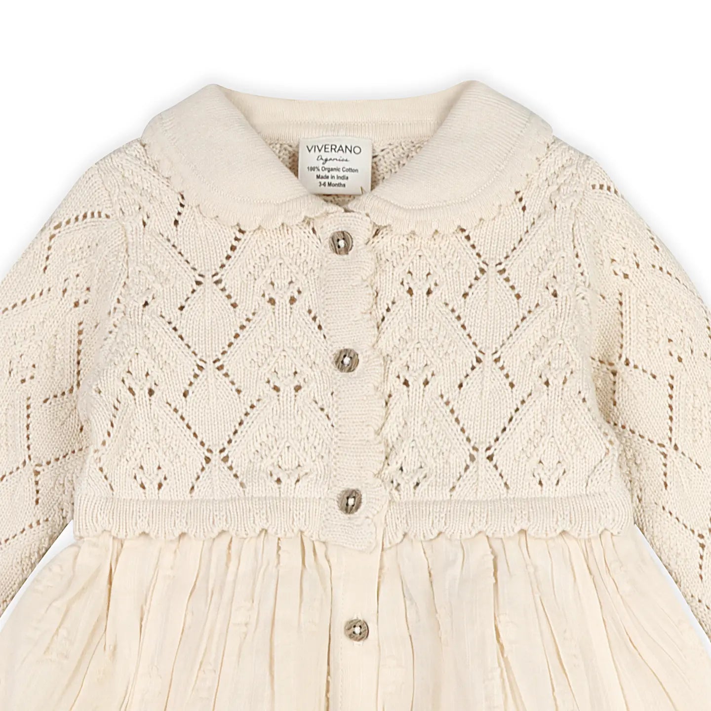Viverano Phoebe Pointelle Knit Sweater Baby Dress (Organic Cotton)
