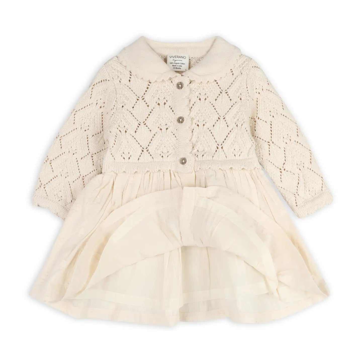 Viverano Phoebe Pointelle Knit Sweater Baby Dress (Organic Cotton)