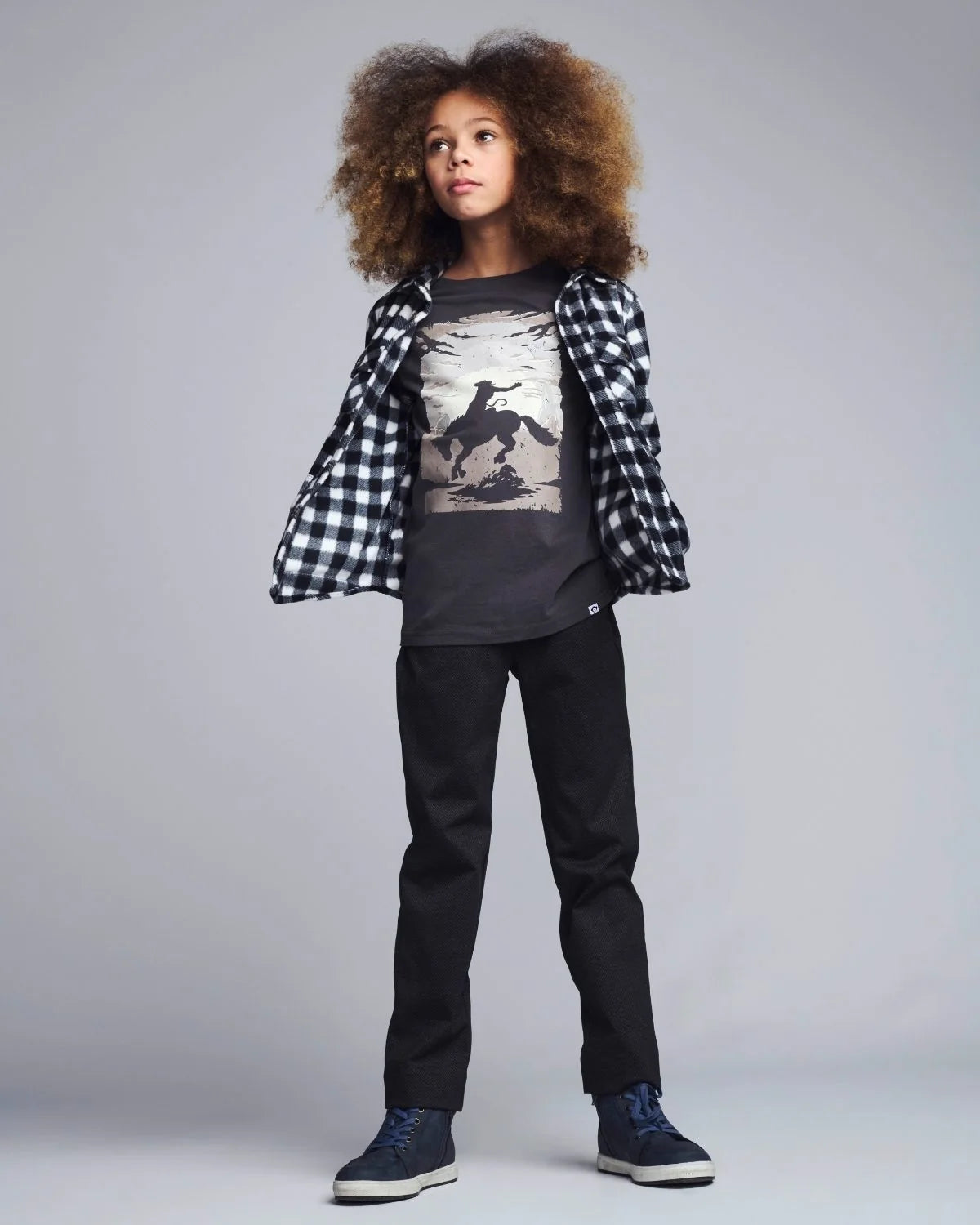 Model Wearing Appaman Vintage Cowboy Long Sleeve Graphic Tee