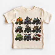 Madi Moosh Crushing Pumpkins Halloween Monster Truck Kids Graphic Tee – Spooky Trucks Fall Shirt