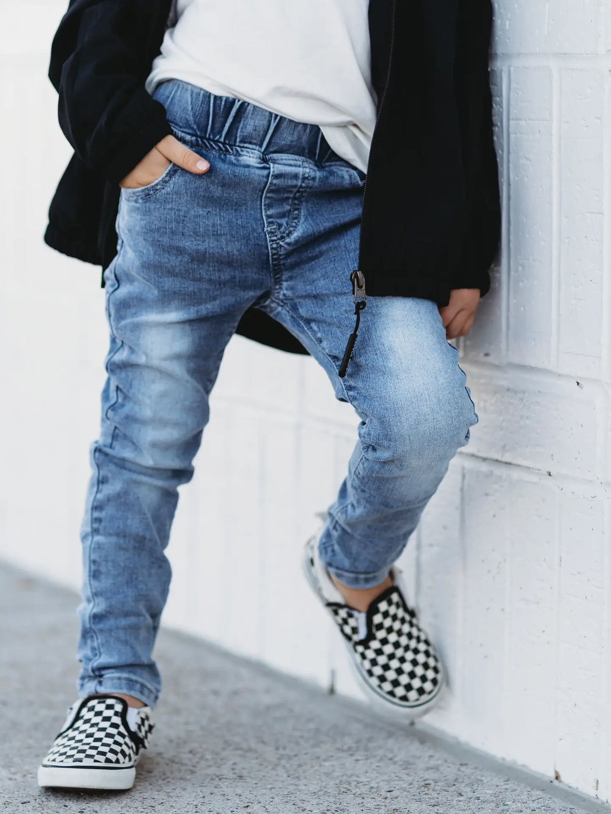 Model Wearing Little Bipsy Light Wash Denim