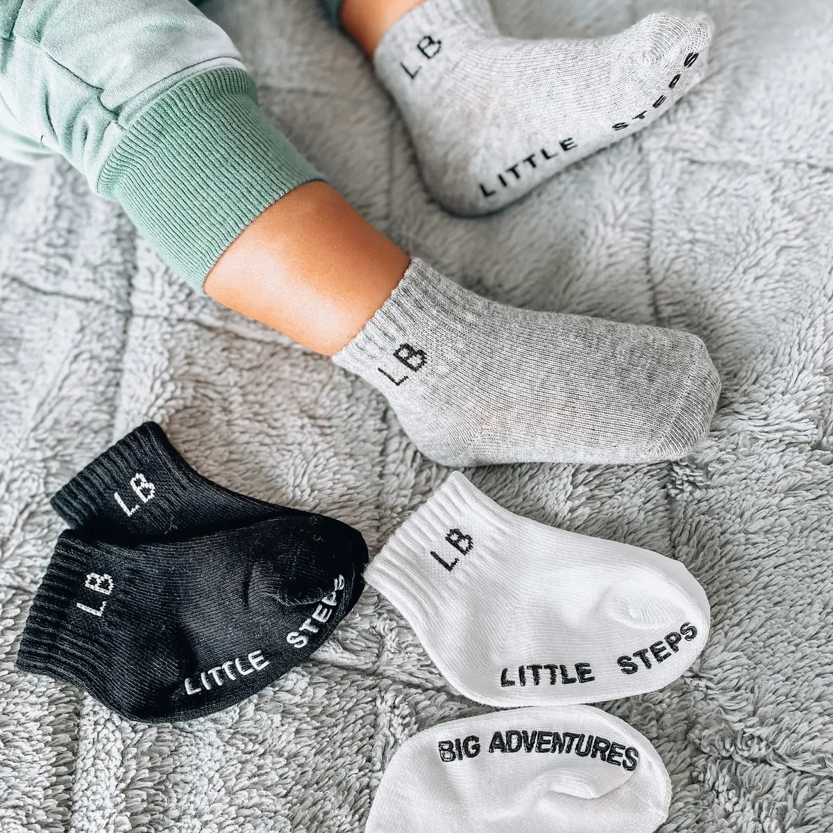 Model Wearing Little Bipsy Sock 3-Pack - Grey