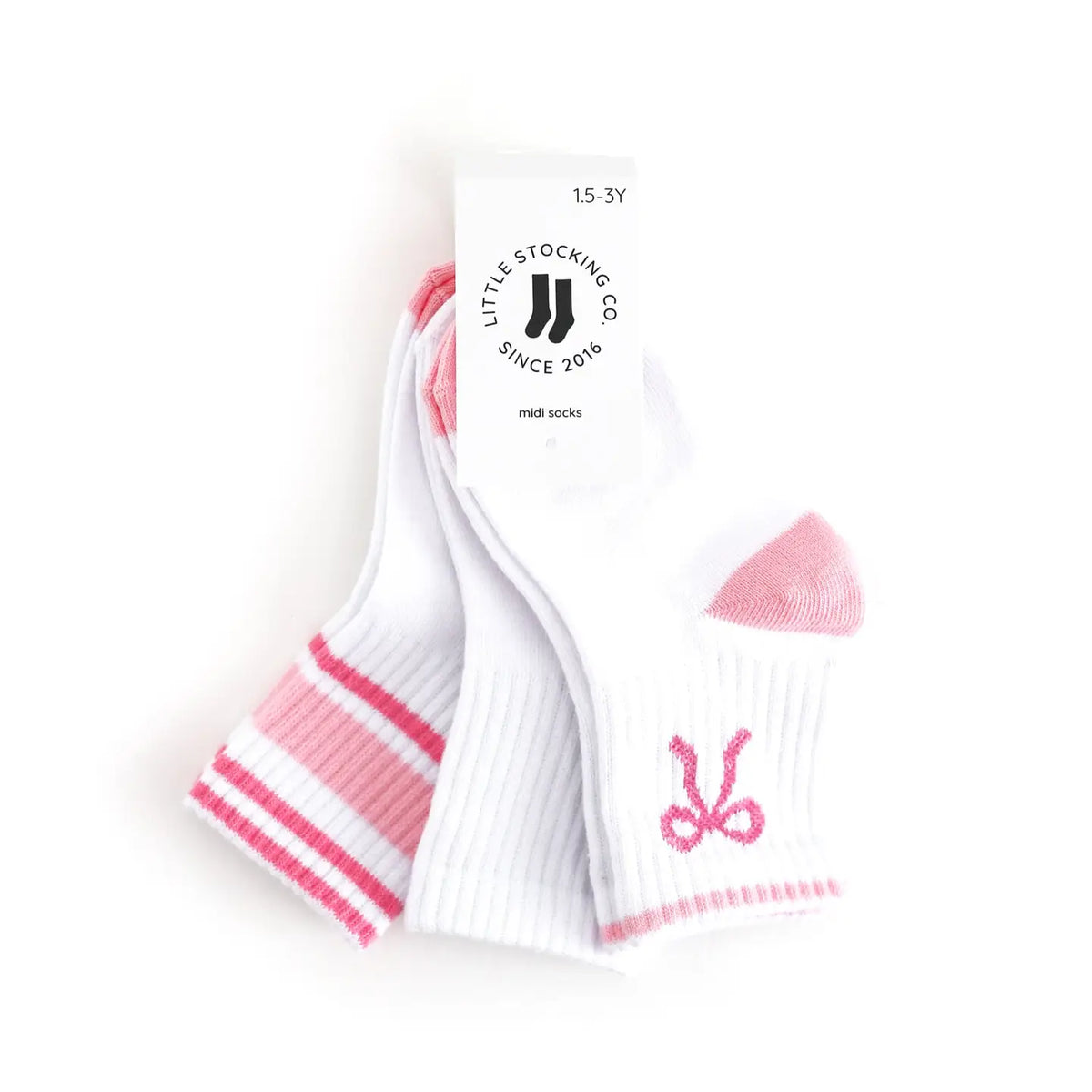 Little Stocking Co. Crew Socks 3-Pack - White/Pink