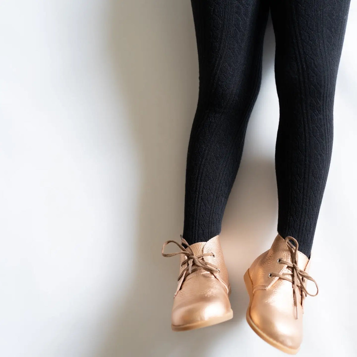 Model Wearing Little Stocking Co. Ribbed Knit Tights - Black