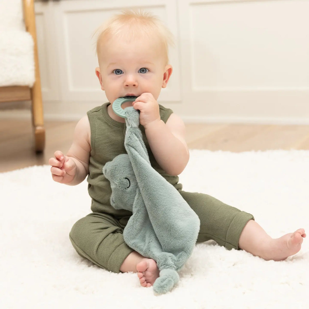 Model Using Bella Tunno Teether Buddy Freddie the Frog