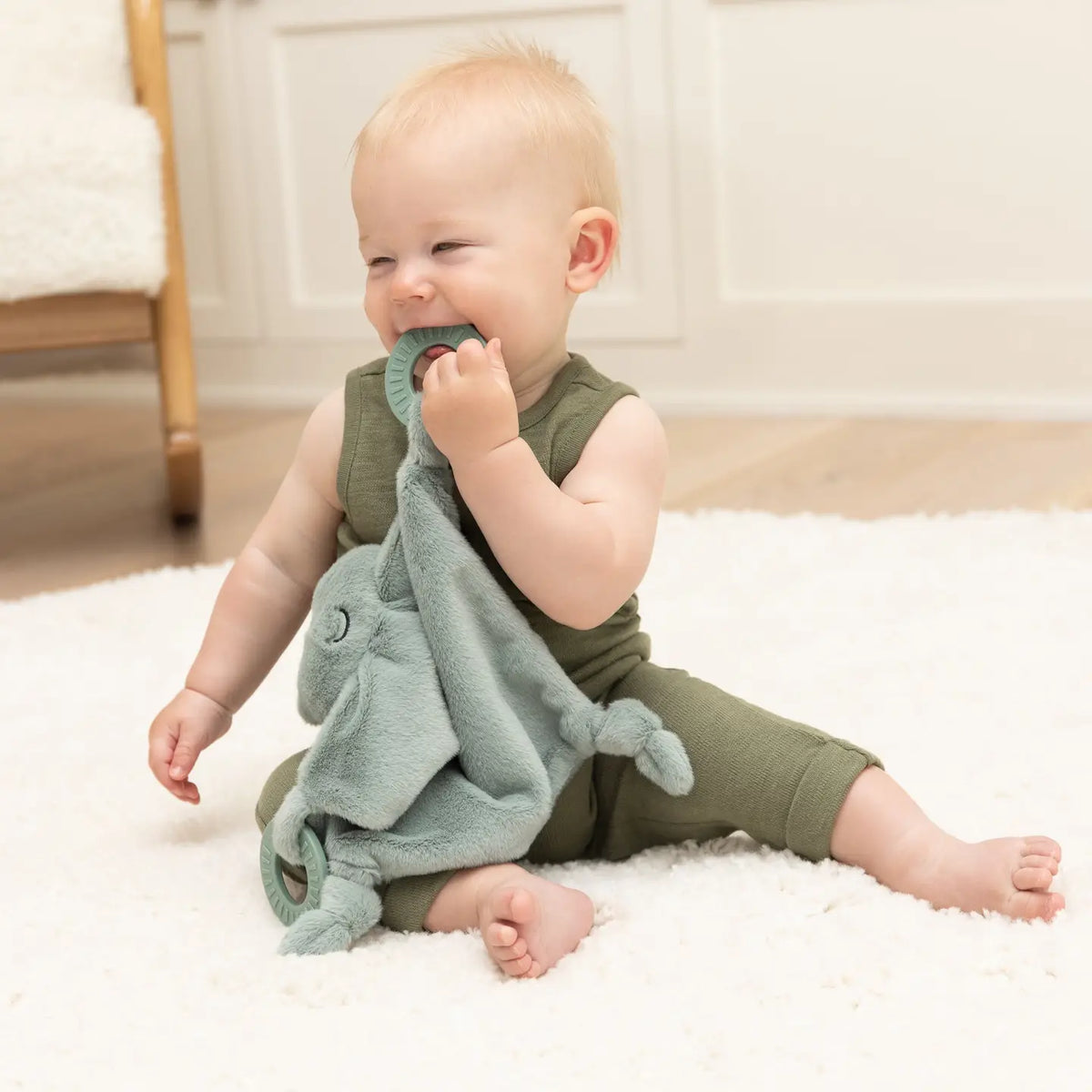 Model Using Bella Tunno Teether Buddy Freddie the Frog