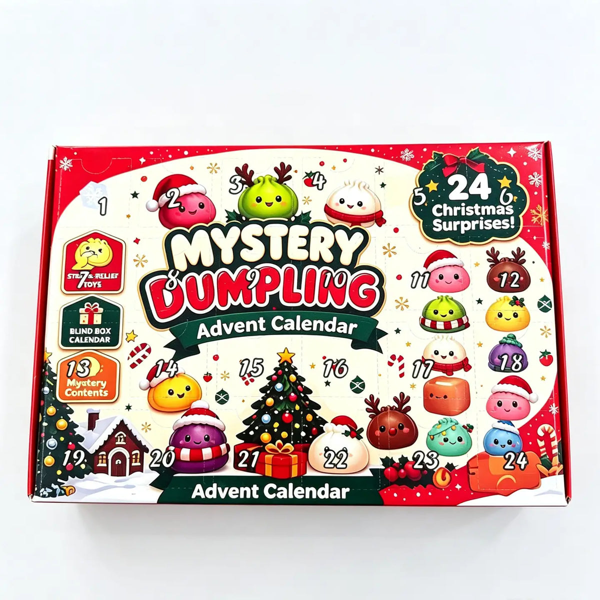 Eagle Crest Industries Inc. Christmas Dumpling Advent Calendar 24‑Pcs Squishy Toy Set