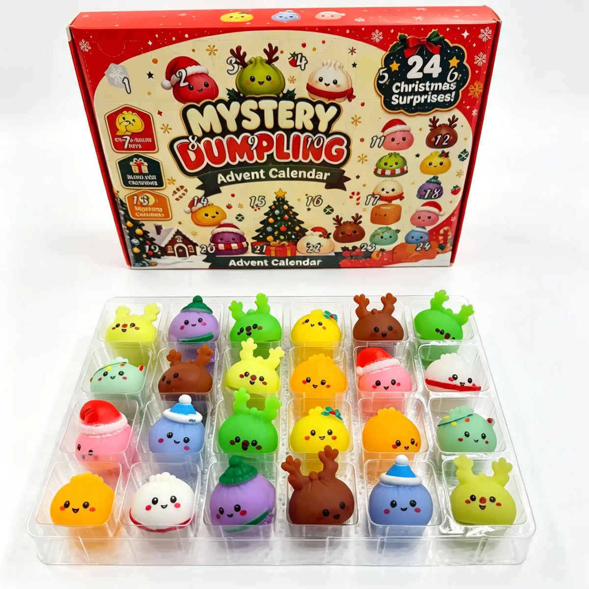 Eagle Crest Industries Inc. Christmas Dumpling Advent Calendar 24‑Pcs Squishy Toy Set