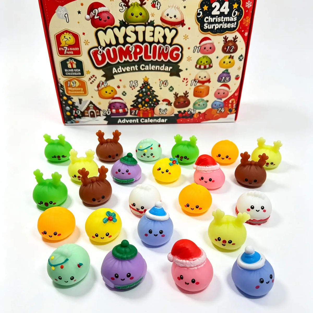 Eagle Crest Industries Inc. Christmas Dumpling Advent Calendar 24‑Pcs Squishy Toy Set