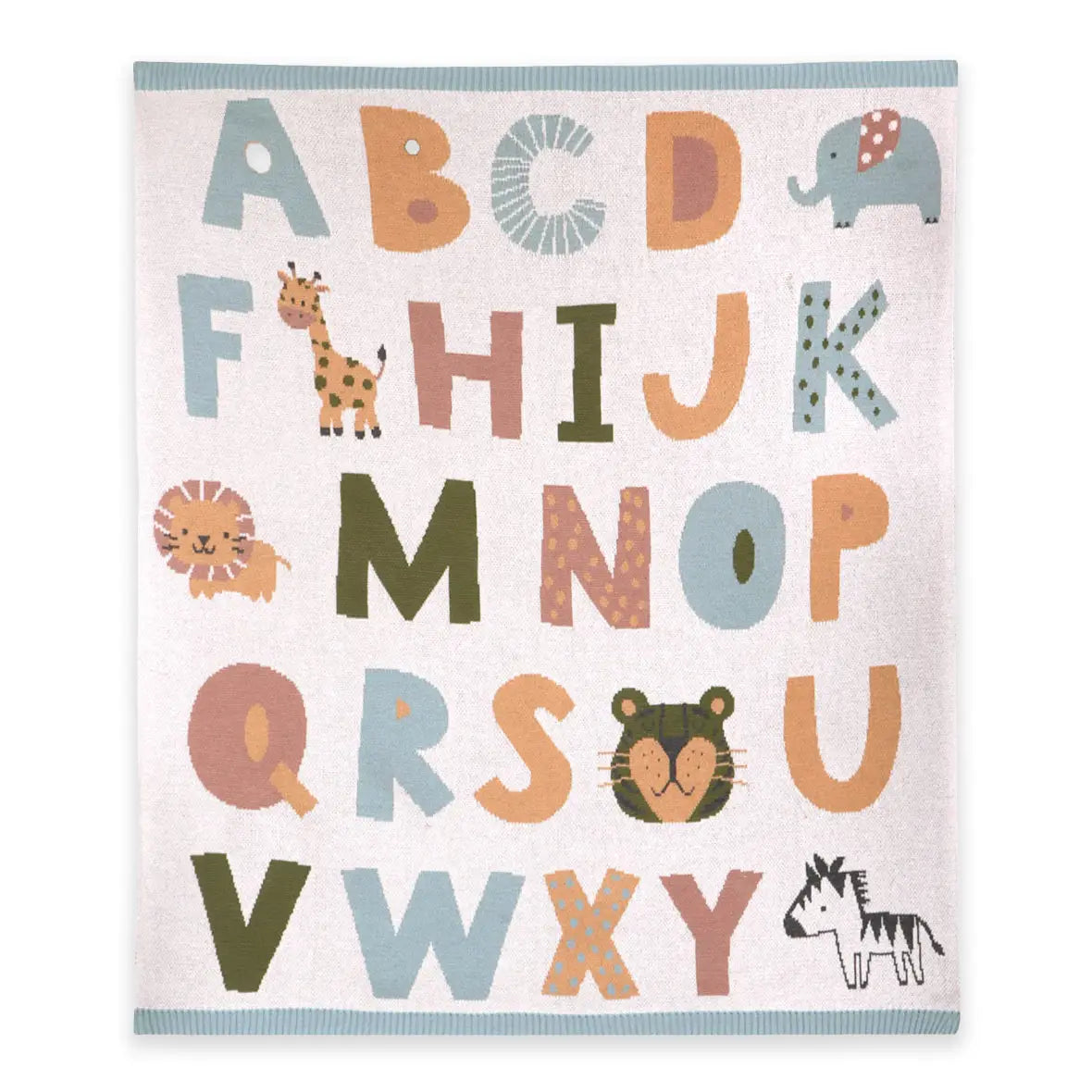Viverano Organics Alphabet Blue - Organic Jacquard Sweater Knit Baby Blanket
