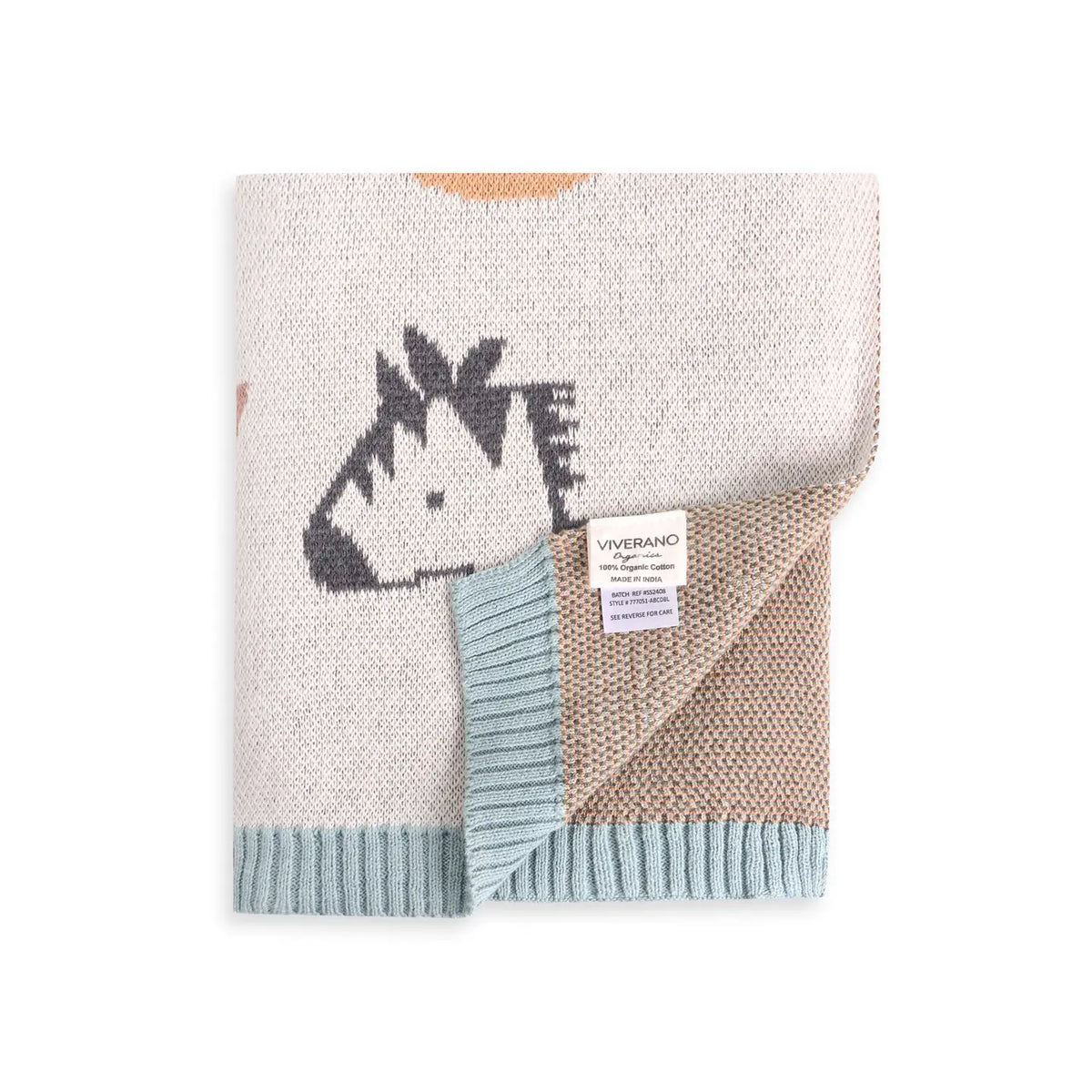 Viverano Organics Alphabet Blue - Organic Jacquard Sweater Knit Baby Blanket