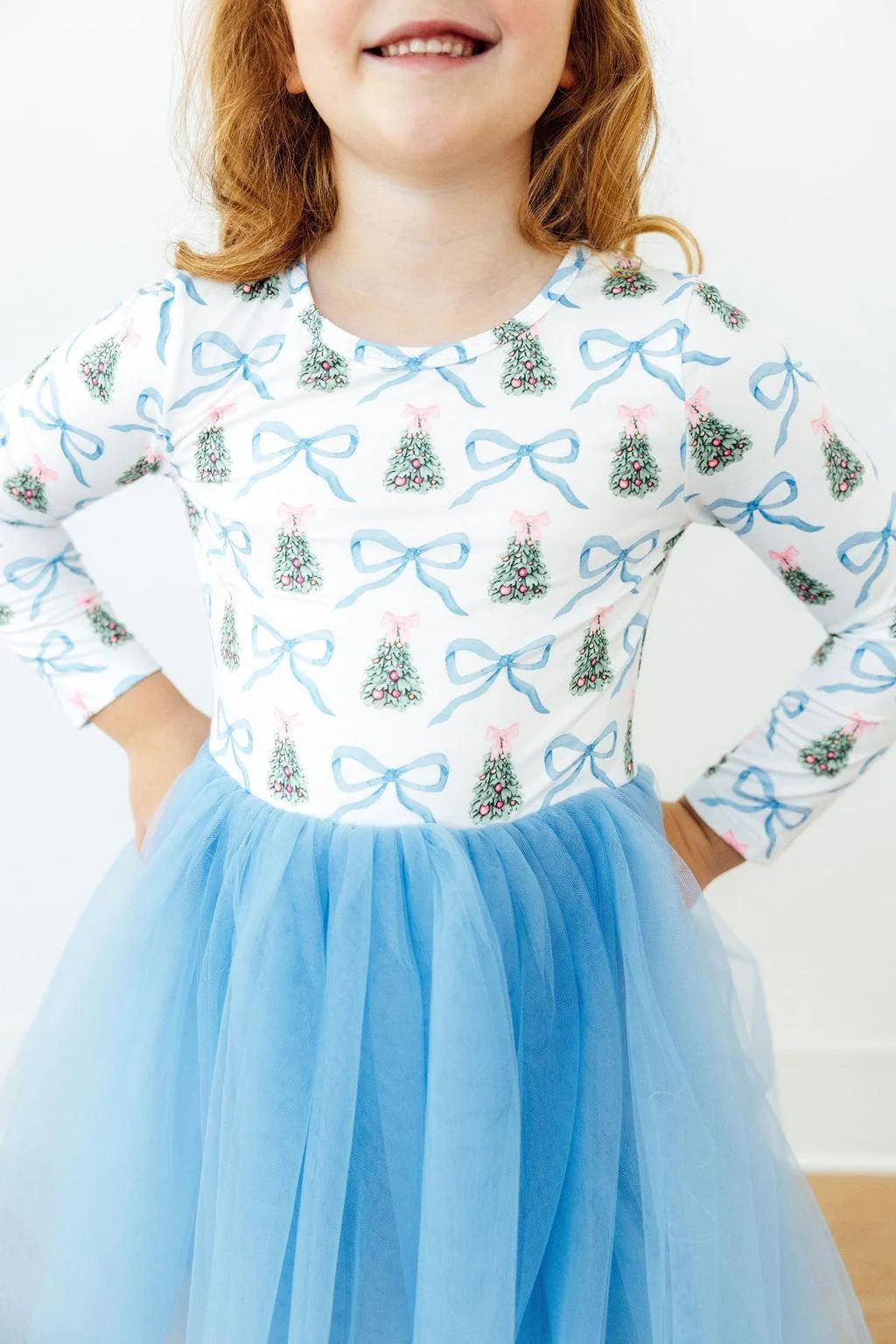Model Wearing Mila & Rose Coquette Christmas Long Sleeve Tutu Dress