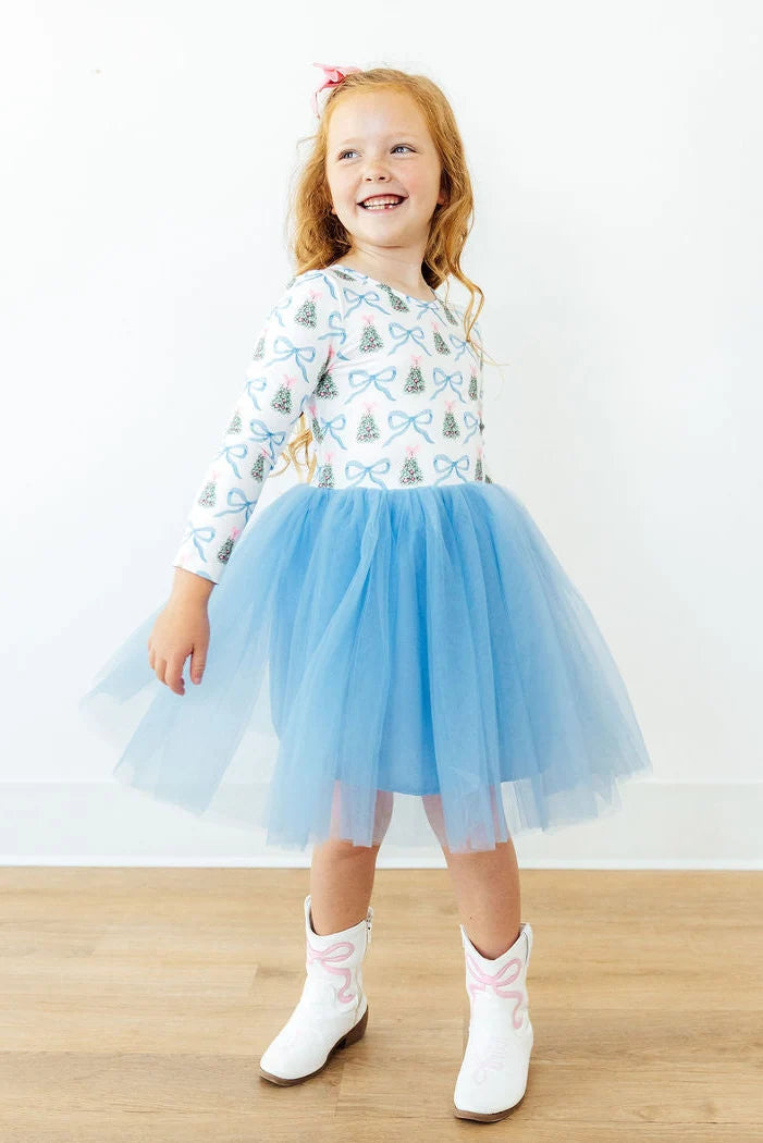 Model Wearing Mila & Rose Coquette Christmas Long Sleeve Tutu Dress