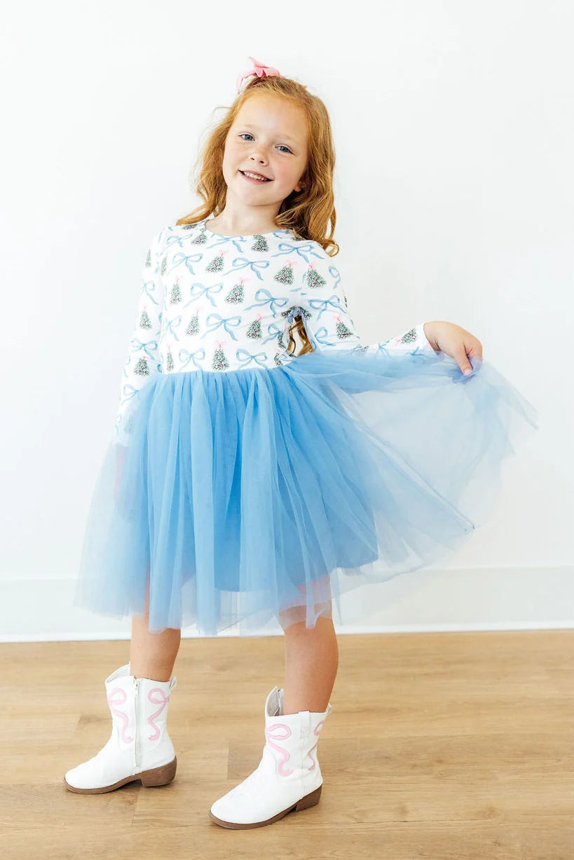 Model Wearing Mila & Rose Coquette Christmas Long Sleeve Tutu Dress