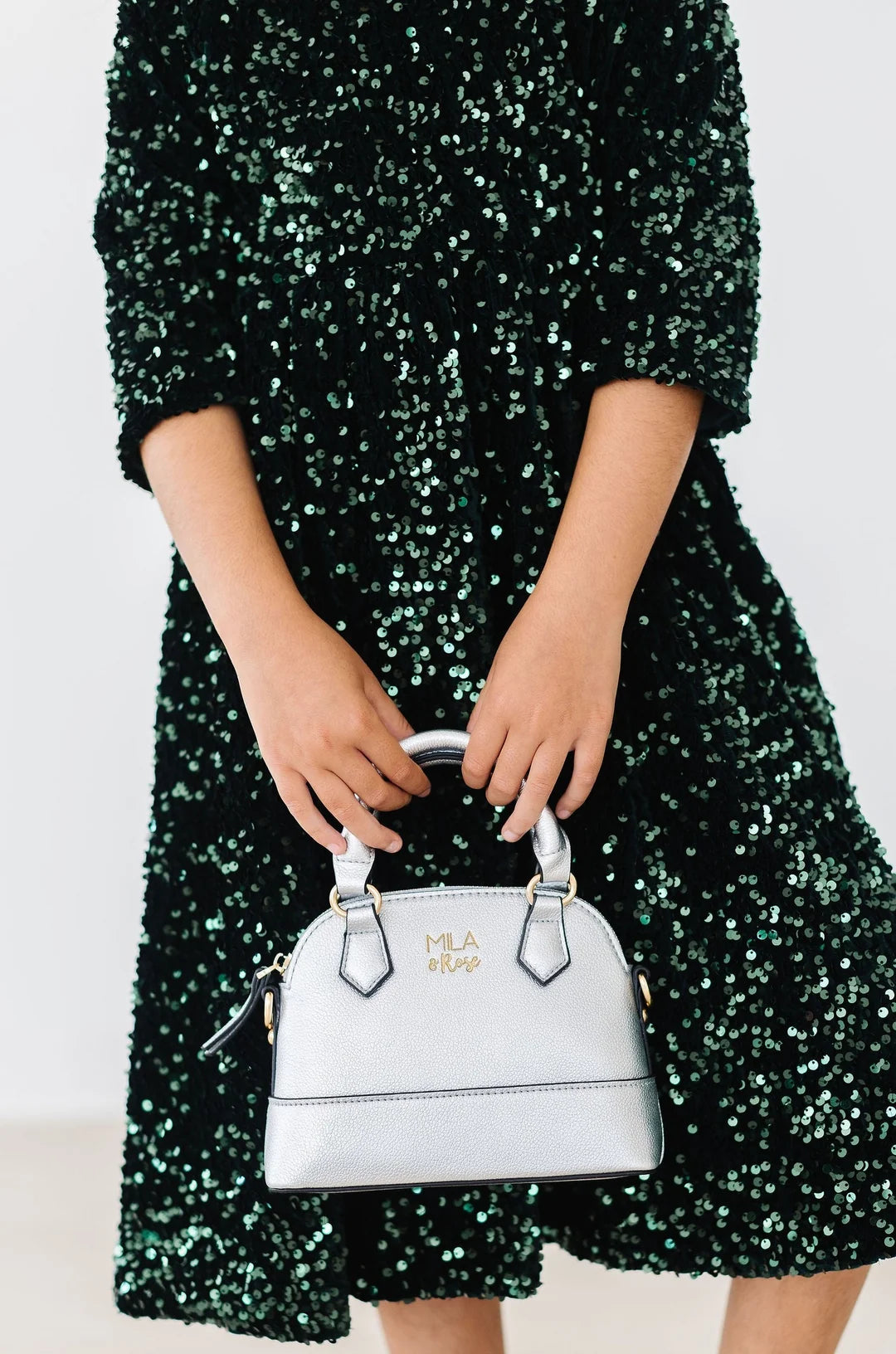 Model Wearing Mila & Rose Hunter Green Velvet Sequin Dress