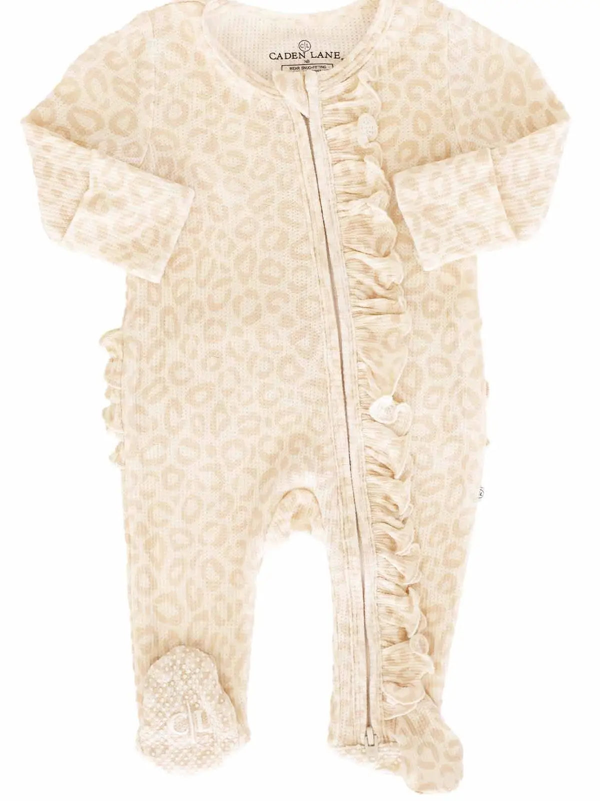 Caden Lane Bamboo Waffle Ruffle Zipper Footie | Lovely Leopard