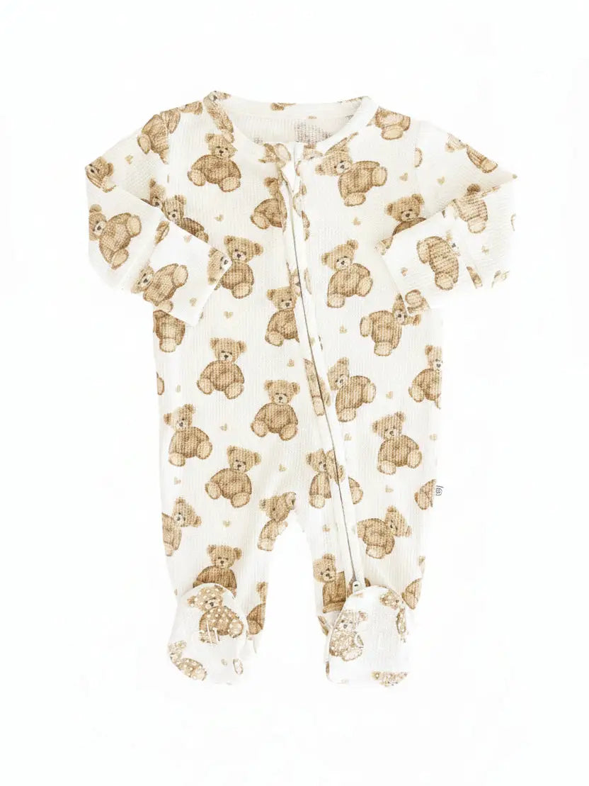 Caden Lane Beary Sweet Bamboo Waffle Zipper Footie