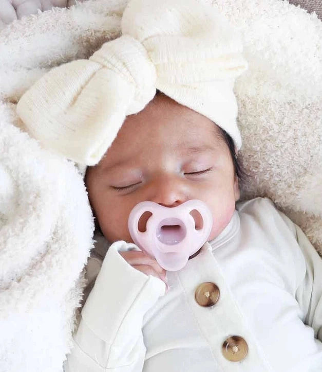 Model Wearing Caden Lane Large Knit Bow - Ivory