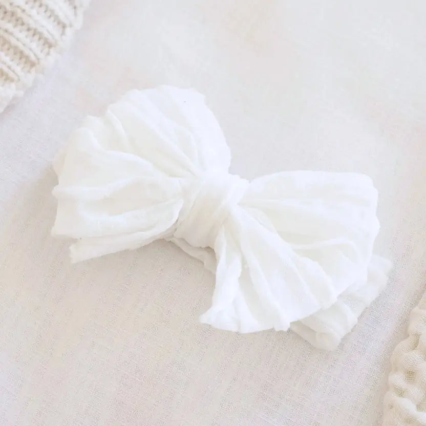 Caden Lane Large Ruffle Knit Bow | White