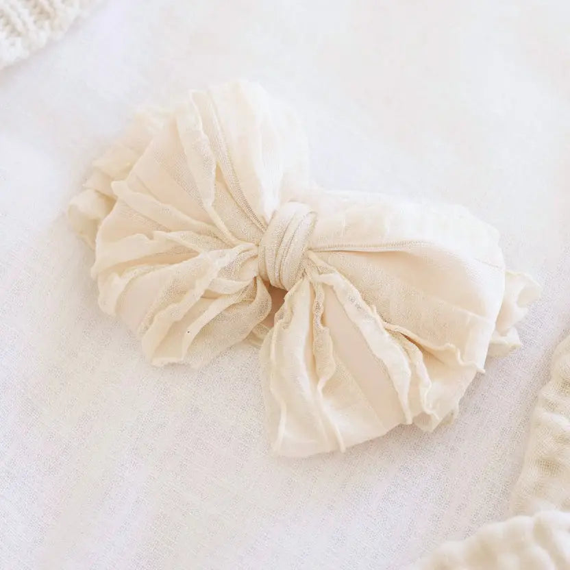 Caden Lane Large Ruffle Knit Bow | Nude