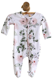 Caden Lane Millie's Dusty Rose Floral Ruffle Zipper Footie