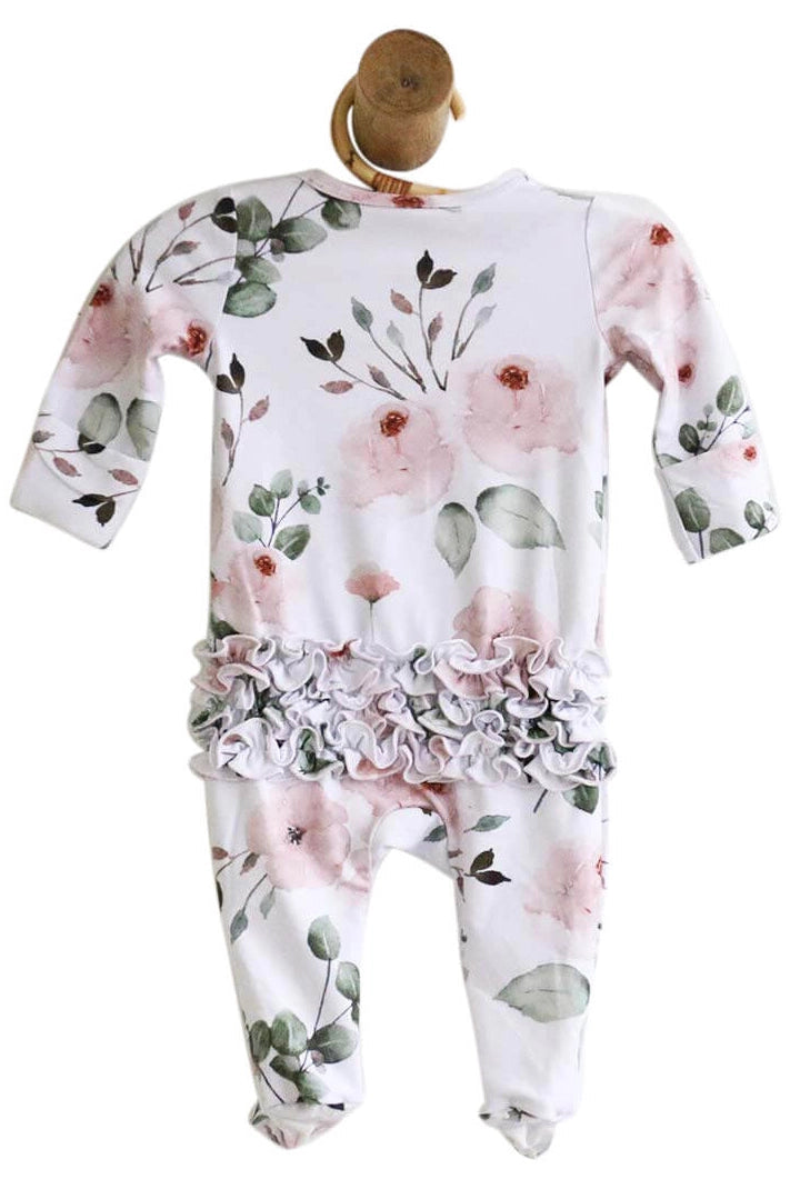 Caden Lane Millie's Dusty Rose Floral Ruffle Zipper Footie