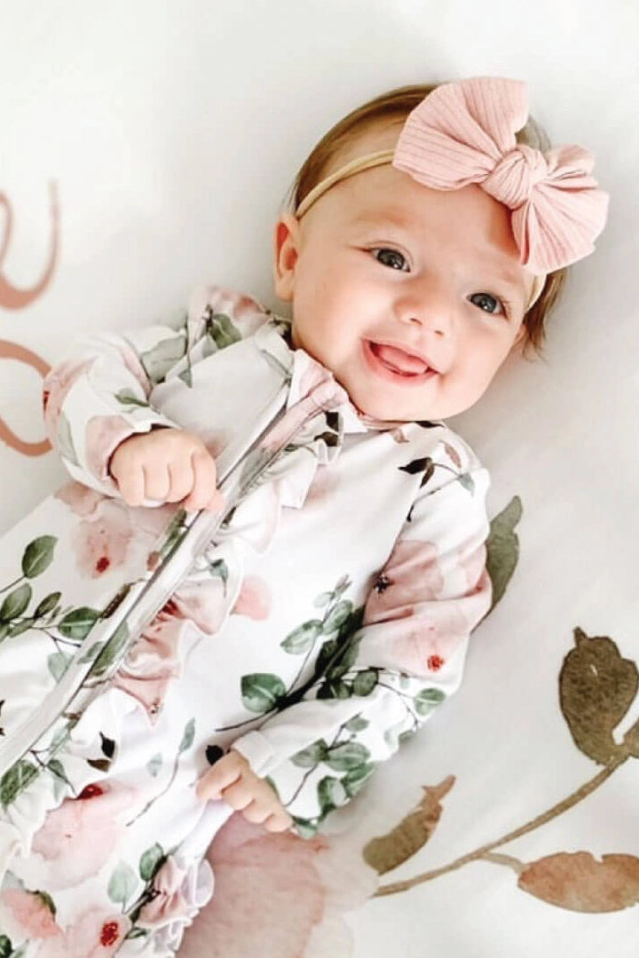 Caden Lane Millie's Dusty Rose Floral Ruffle Zipper Footie