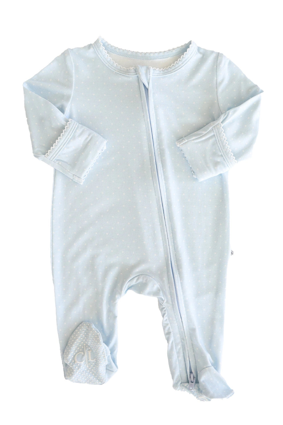 Caden Lane Picot Trim Bamboo Zipper Footie - Baby Blue