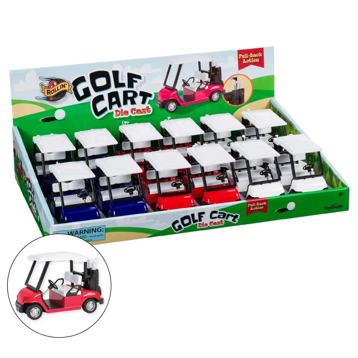 Toysmith Rollin' Pull-Back Golf Cart-Toy Car, Die Cast