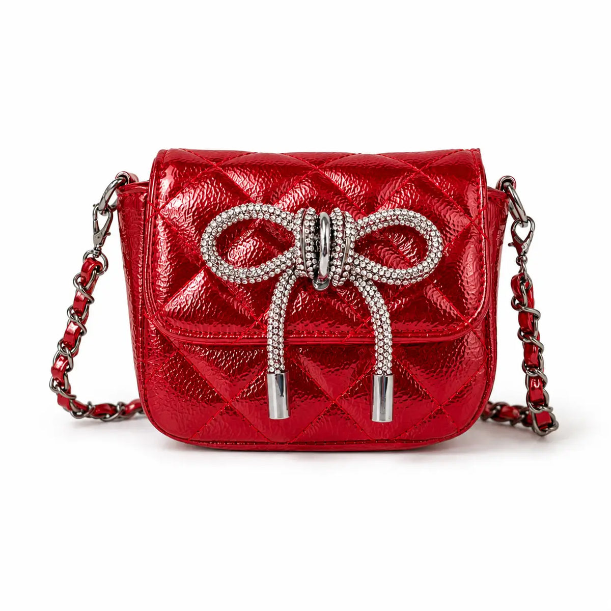 Tiny Treats And ZOMI GEMS Quilted Bow Crossbody Handbag - Red