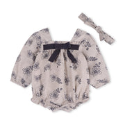 Viverano Organics Theresa Floral Baby Romper with Bows & Headband (Organic)
