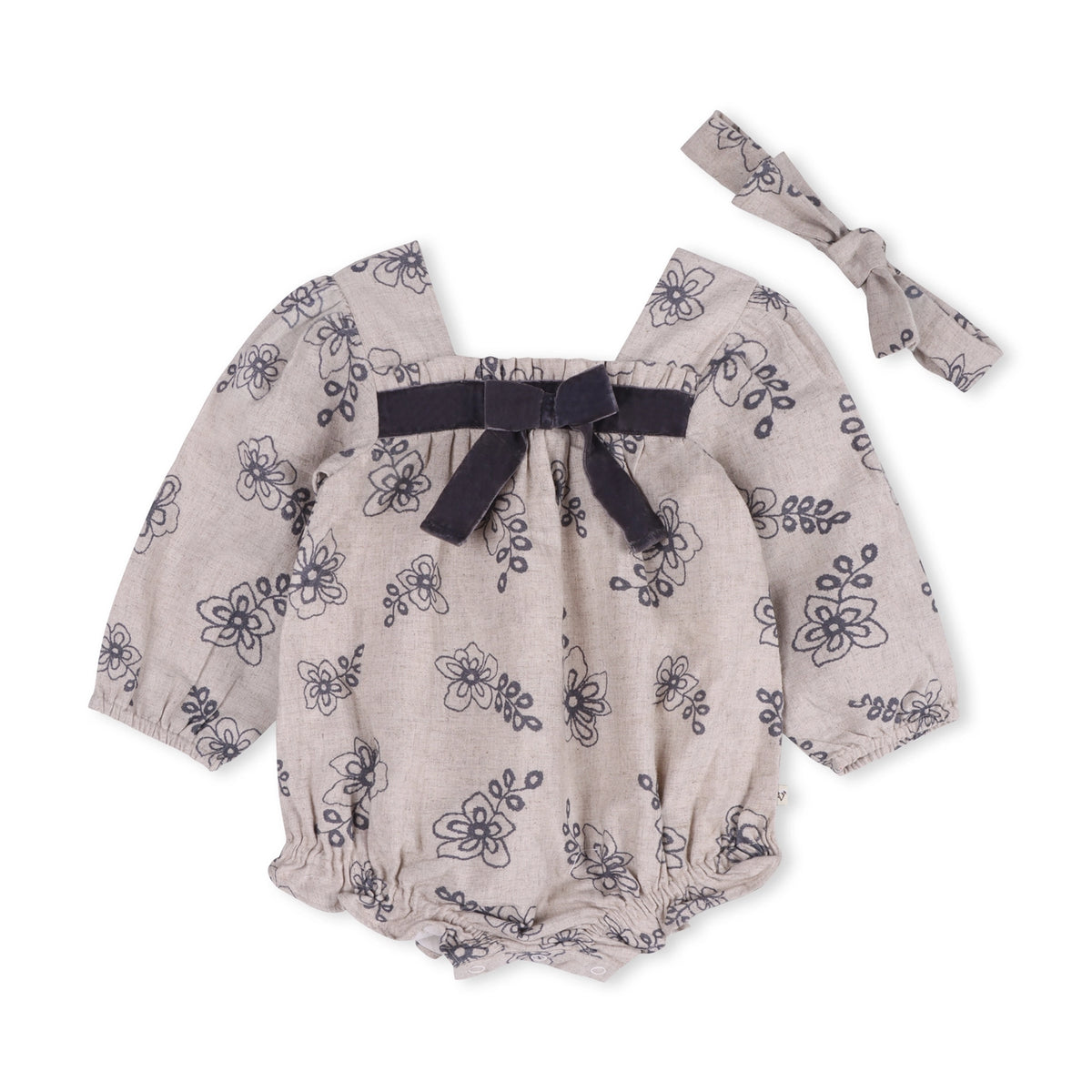 Viverano Organics Theresa Floral Baby Romper with Bows & Headband (Organic)