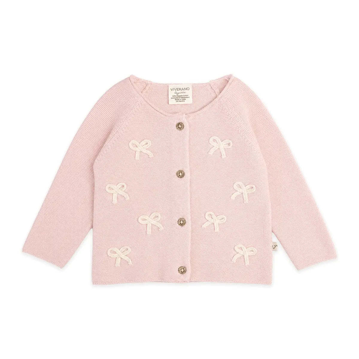 Viverano Organics Zoe Bow Sweater Knit Baby Button Cardigan (Organic)