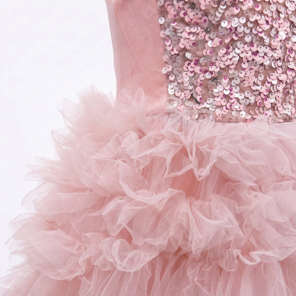 2Bunnies Girls’ Velvet Sequin Bodice Sleeveless Ruffle Tulle Party Dress