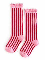 Little Stocking Co. Candy Stripe Lace Top Knee High Socks