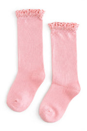 Little Stocking Co. Quartz Pink Lace Top Knee High Socks