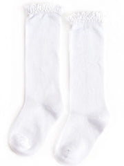 Little Stocking Co. White Lace Top Knee High Socks