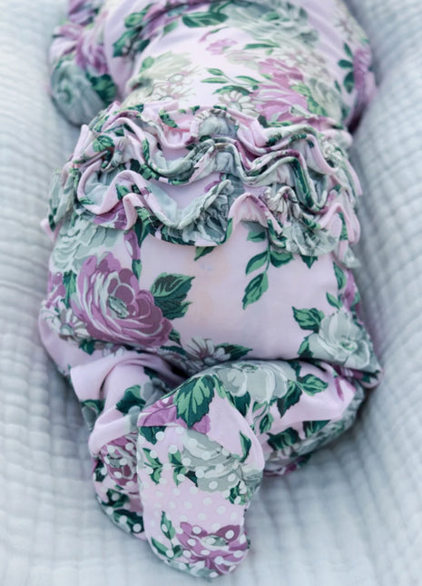 SpearmintLOVE Blissful Blossom 2-Way Zip Ruffle Footie