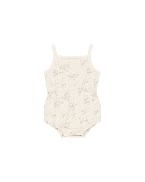 Quincy Mae Waffle Cinch Romper || Blue Ditsy