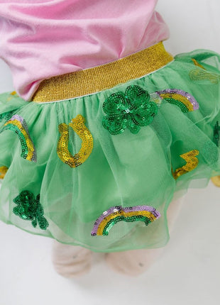 Model wearing Sweet Wink Lucky Sequin St. Patrick's Day Tutu