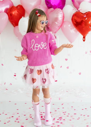 Model Wearing Sweet Wink Sequin Heart Valentine's Day Tutu 