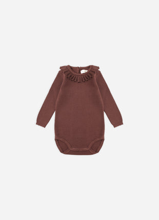 Rylee + Cru Ruffle Collar Bodysuit || Burgundy Front