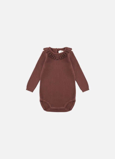 Rylee + Cru Ruffle Collar Bodysuit || Burgundy Front