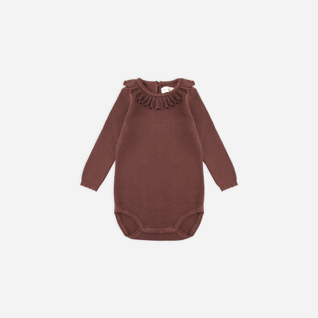 Rylee + Cru Ruffle Collar Bodysuit || Burgundy Front
