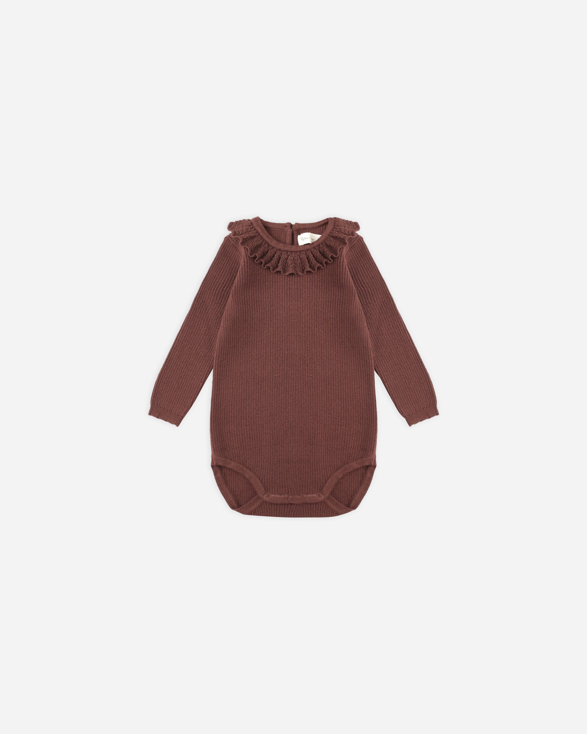 Rylee + Cru Ruffle Collar Bodysuit || Burgundy Front